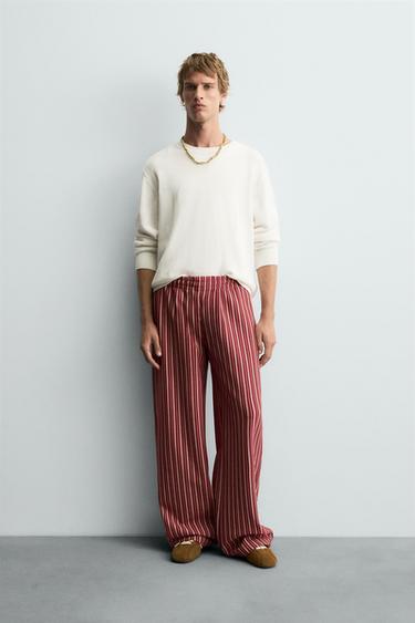 بنطلون RELAXED FIT مخطط - أحمر by Zara