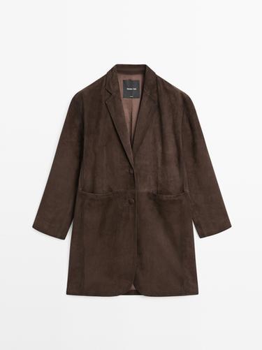 Zara Long suede leather coat - Brown