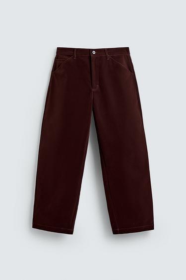 FLOCKED WIDE-LEG TROUSERS - Burgundy by Zara - Image 6