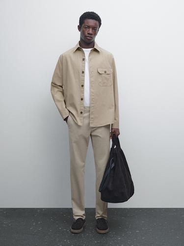 Pantalón tapered fit mezcla algodón - Beige de Zara