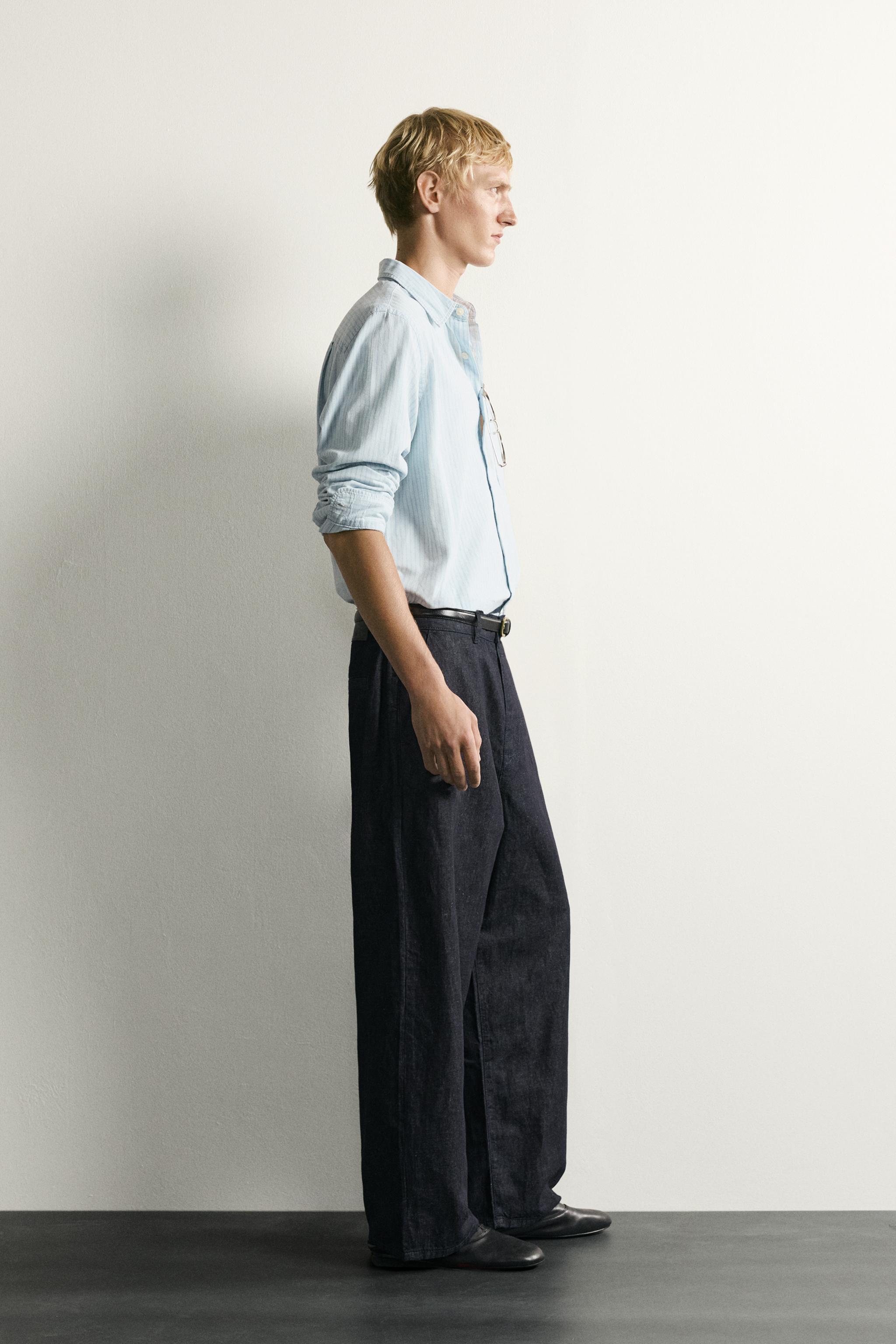 Мужские рубашки Zara LIGHTWEIGHT STRIPED DENIM SHIRT — фото 4