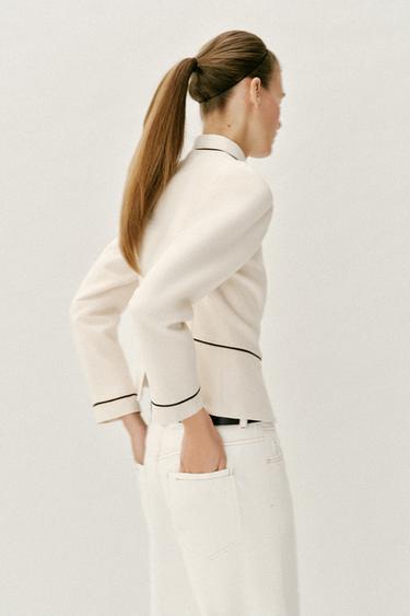 VESTE AJUSTÉE À LISERÉS EN CONTRASTE - Écru de Zara - Image 4