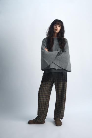 CHECKED BALLOON TROUSERS - Grey / Tan by Zara