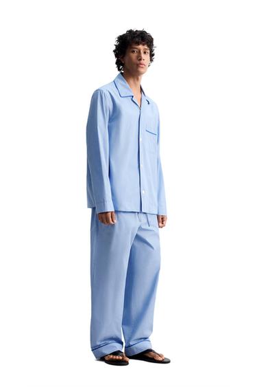 CAMISA PIJAMA CONTRASTE - Celeste de Zara - Imagen 0
