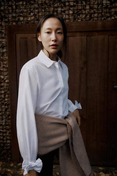 리본 포플린 셔츠 - Zara 화이트