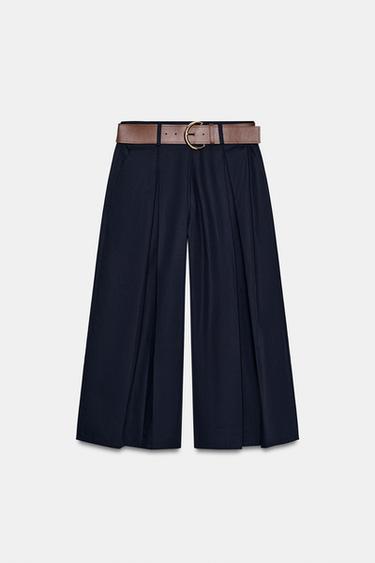 Zara BELTED CULOTTES - Navy blue