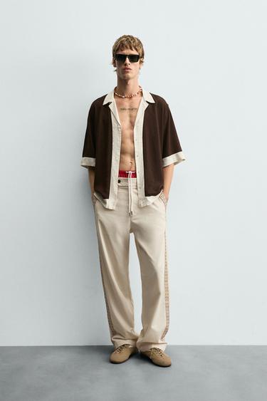 EMBROIDERED STRIPE TROUSERS - Ecru by Zara - Image 0