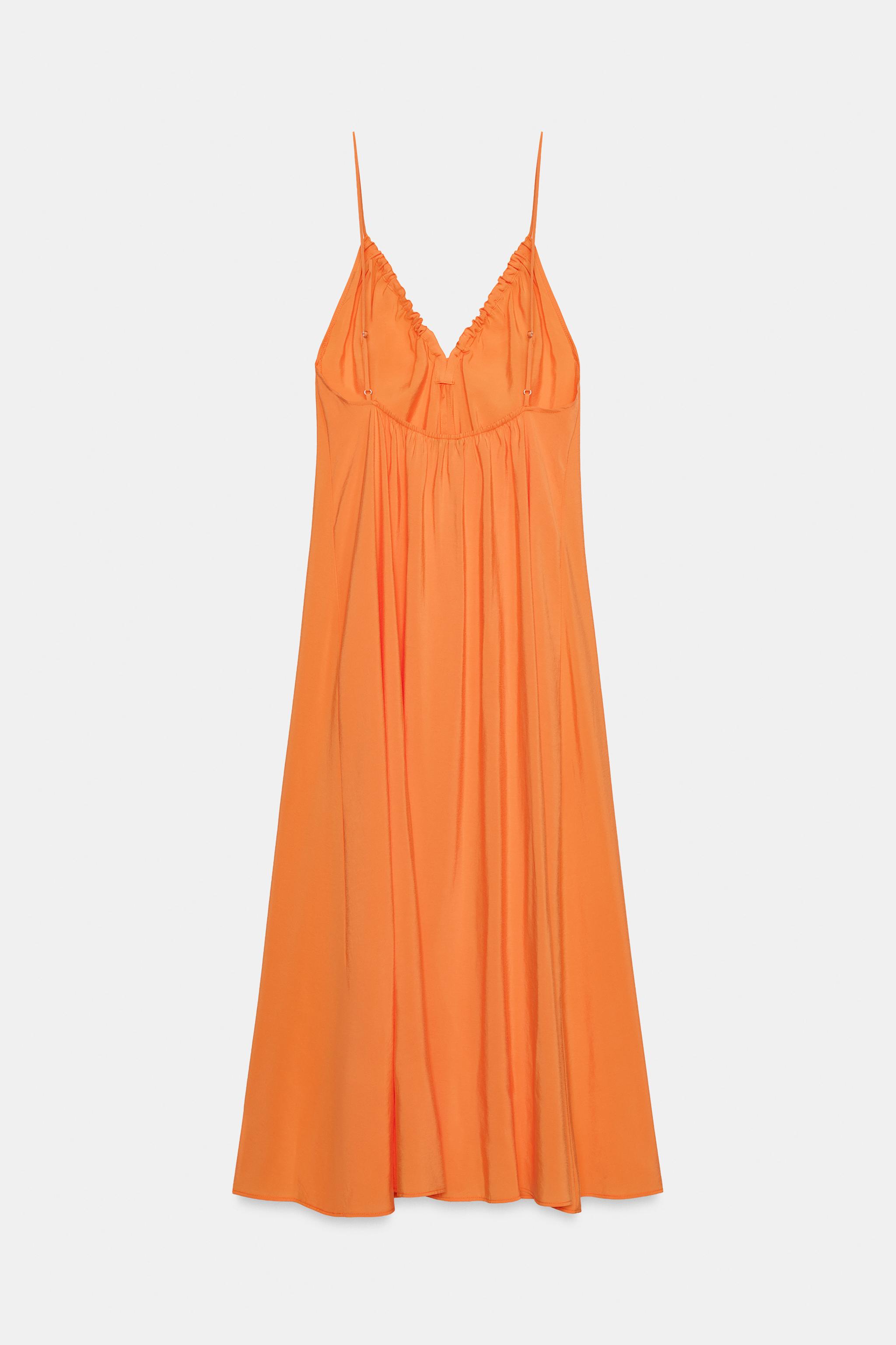 zara orange pleated dress ZARA NEW SS24 TIE DYE PLEATED HALTER DRESS MULTICOLORED