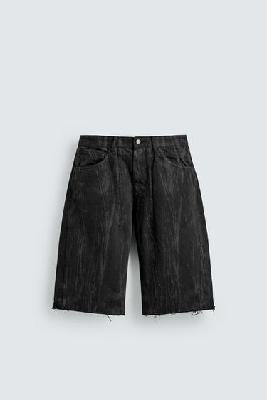 FADED PRINT DENIM JORTS - Black by Zara