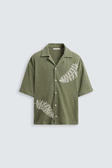 Zara BEADED EMBROIDERY SHIRT - Green