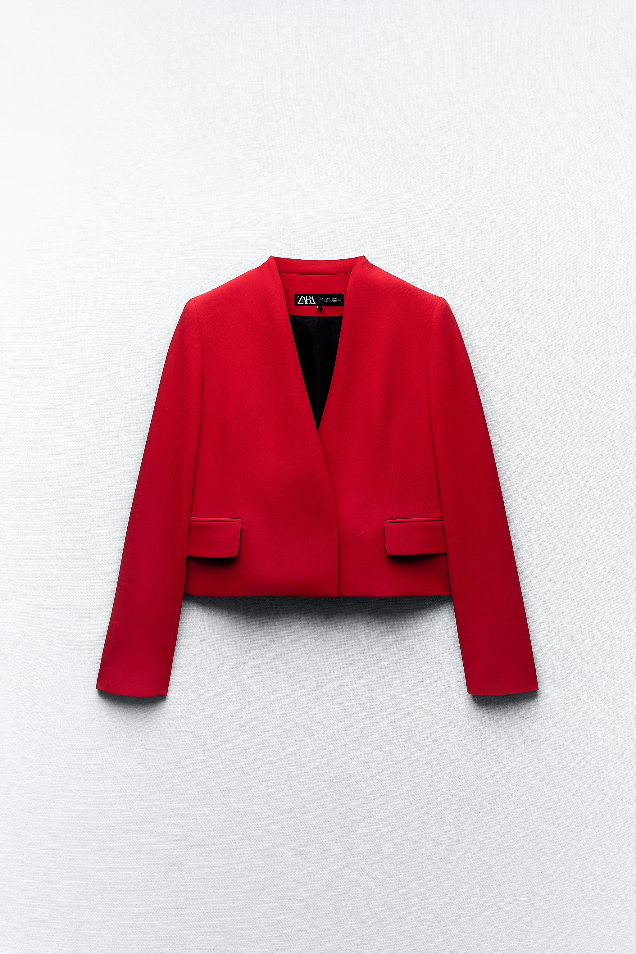 CROPPED DOUBLE-BREASTED BLAZER - Red