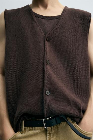 KNIT COTTON WAISTCOAT - Brown by Zara - Image 5