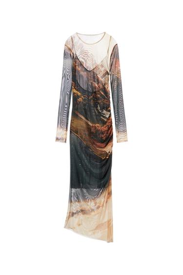 PRINTED TULLE DRESS