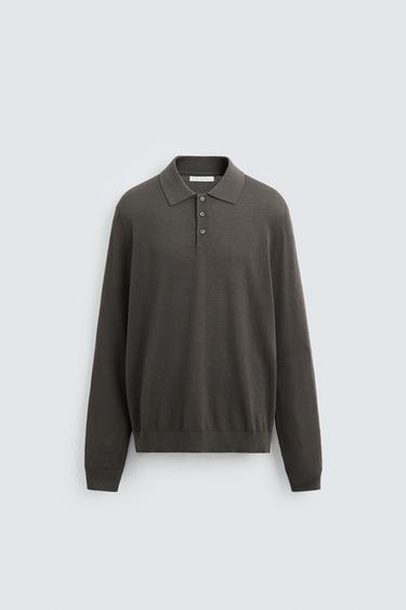 POLO DE MALHA DE SEDA E ALGODÃO - Marrom / Verde da Zara