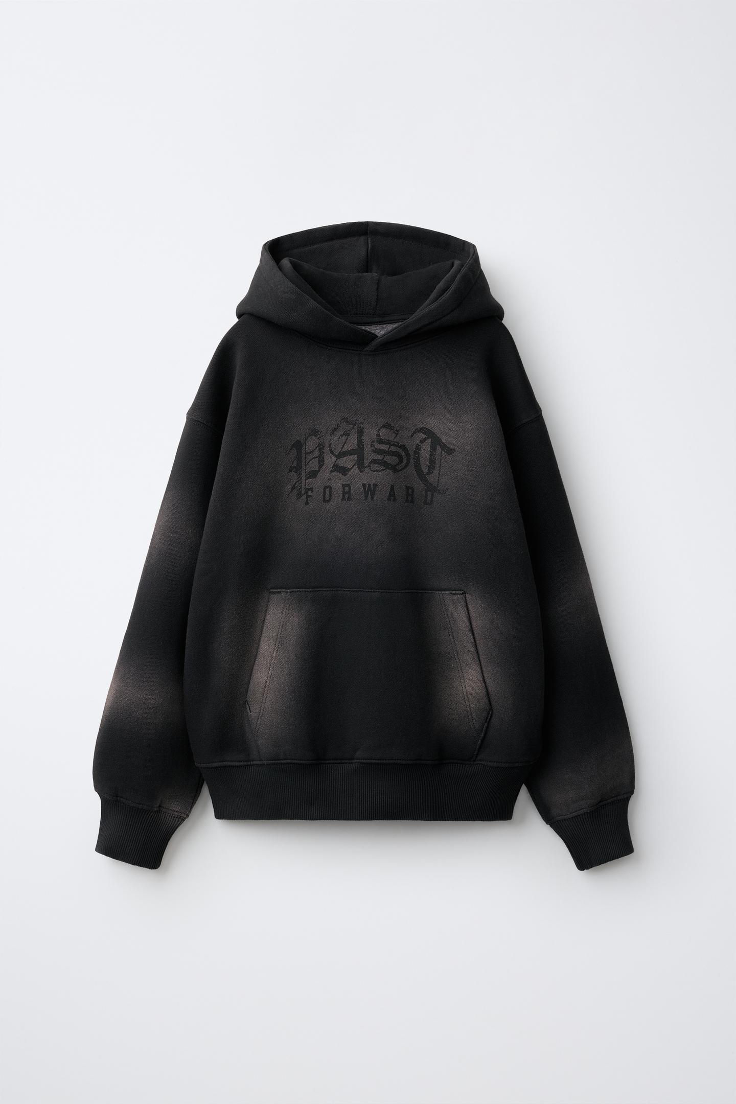 Детское худи Zara Text Print, цвет: Тёмный антрацитовый