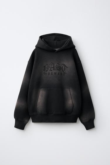 KAPUZEN-SWEATSHIRT MIT SCHRIFTZUG - Anthrazit dunkel von Zara