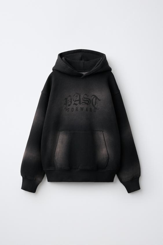 SUDADERA CAPUCHA ESTAMPADO TEXTO - Antracita oscuro de Zara - Imagen 0