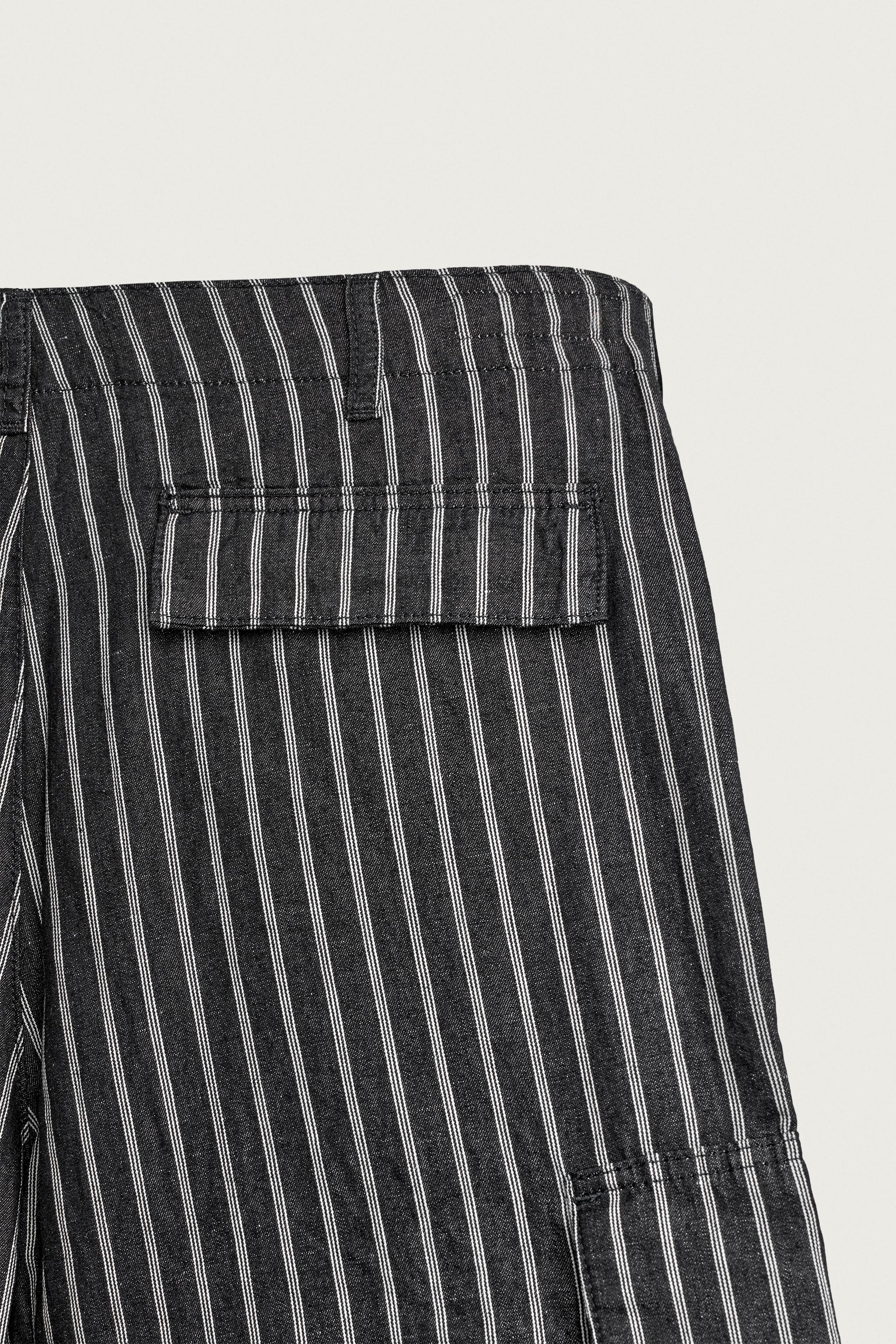 Мужские шорты Zara STRIPED COTTON-LINEN DENIM CARGO SHORTS — фото 9