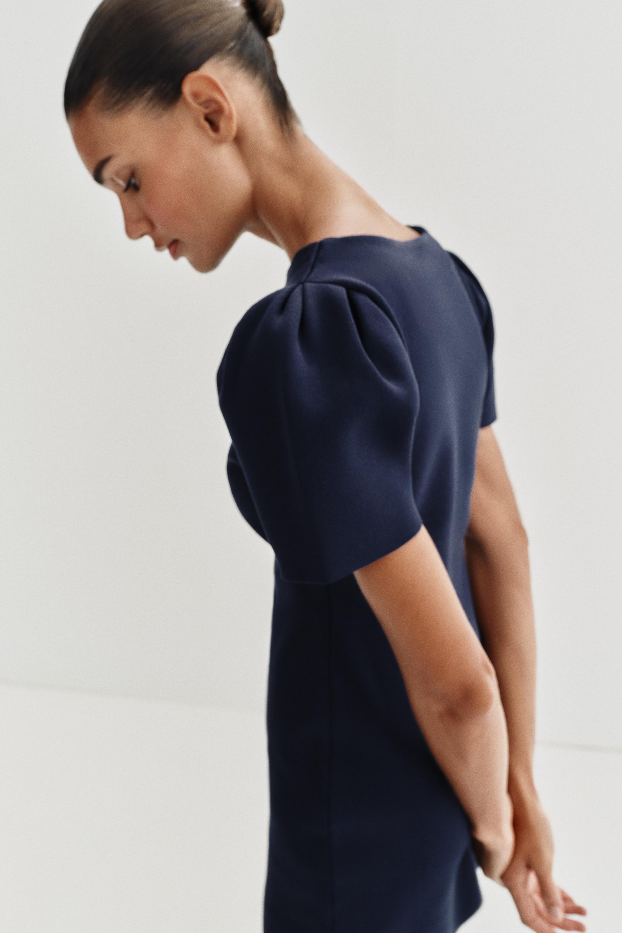 blue puff sleeve dress zara Zara - Puff Sleeve Mini Dress - Blue - Xl