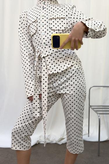 PANTALON CAPRI À POIS - Blanc / Noir de Zara - Image 2