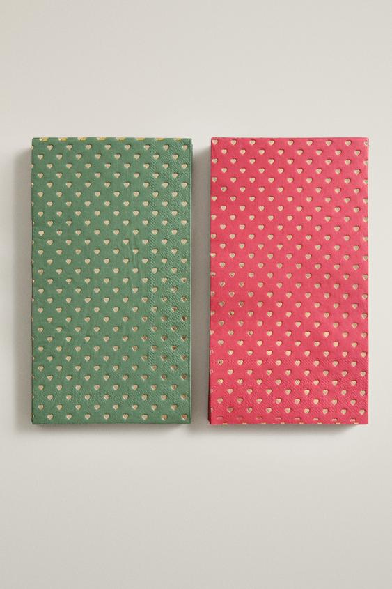 Zara PACK OF CHRISTMAS HEART PAPER NAPKINS (PACK OF 30) - Green - Image 0