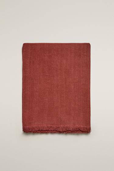 FRINGED LINEN BLANKET — Brick 1