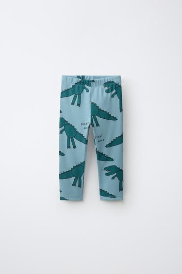 Zara 恐龍印花羅紋緊身褲 - 淡藍色 - 圖片 0