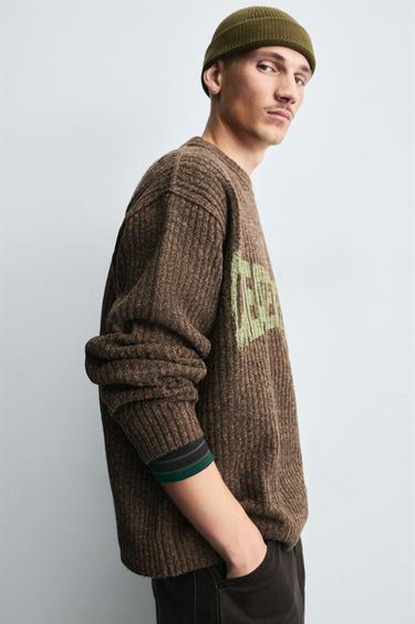 RIBBED SLOGAN SWEATER - Brown by Zara - Image 5