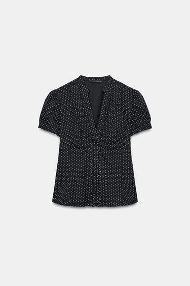 CAMISA VOLANTES - Negro / Blanco de Zara - Imagen 0