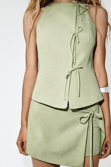 Zara TIED HALTER TOP - Mid-green