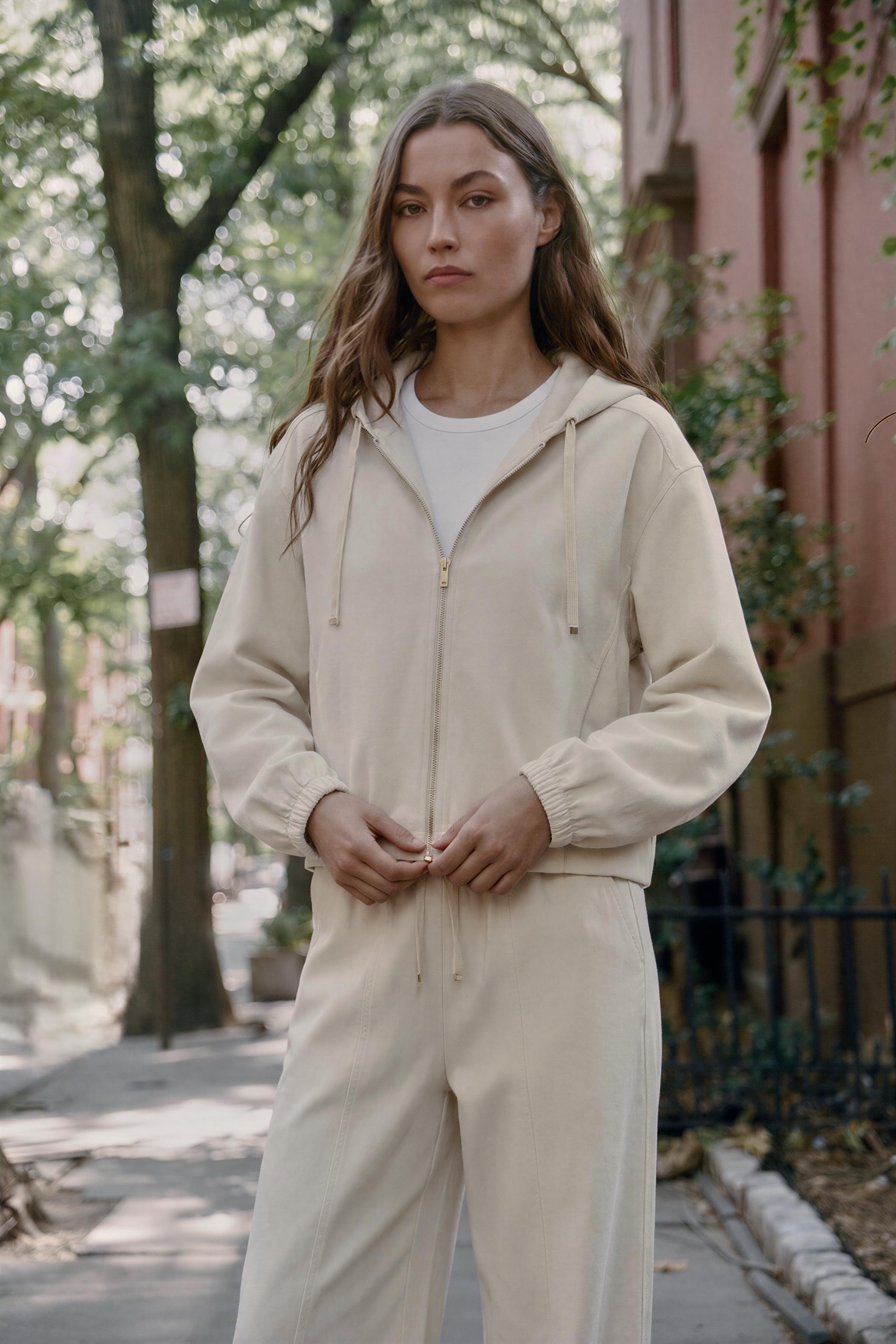 HOODED BOMBER JACKET — Ecru