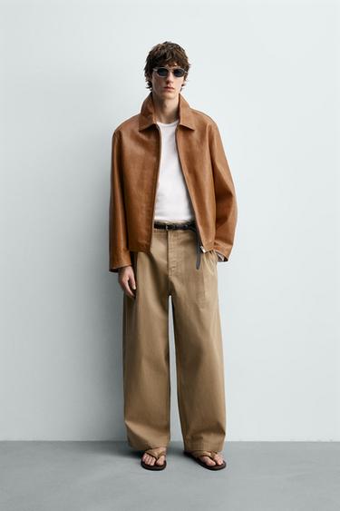 CAZADORA REGULAR FIT PIEL - Caramelo de Zara - Imagen 0