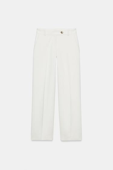 PANTALON DROIT TAILLE HAUTE - Écru de Zara - Image 7