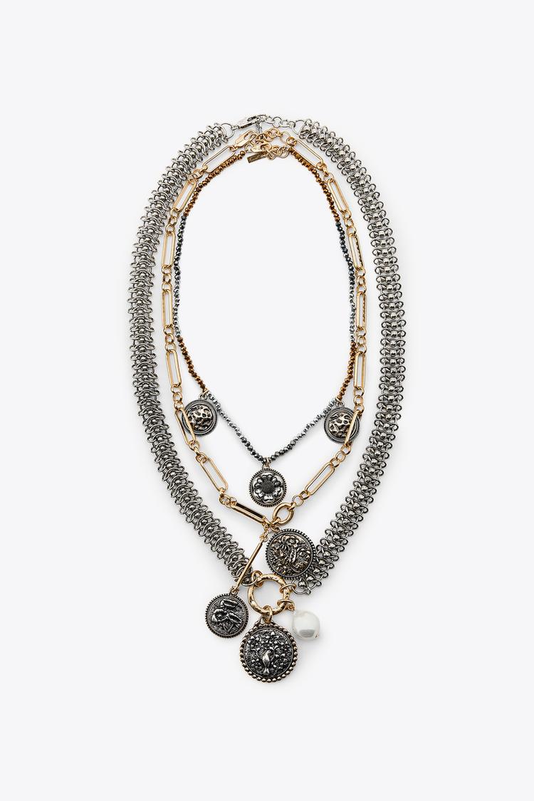 3-PACK MEDALLION CHAIN NECKLACES Gold Silver ZARA United States