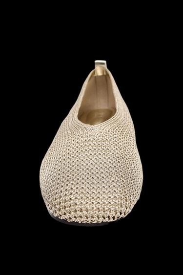 Zara METALLIC WOVEN BALLET FLATS - Gold