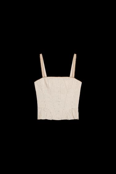 CHECKED RUFFLE TOP - Brown / Ecru by Zara - Image 0