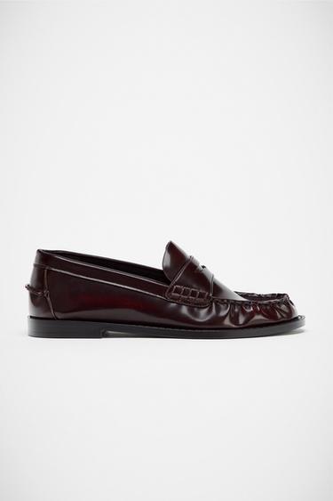 Zara PATENT EFFECT LOAFERS - Burgundy Red