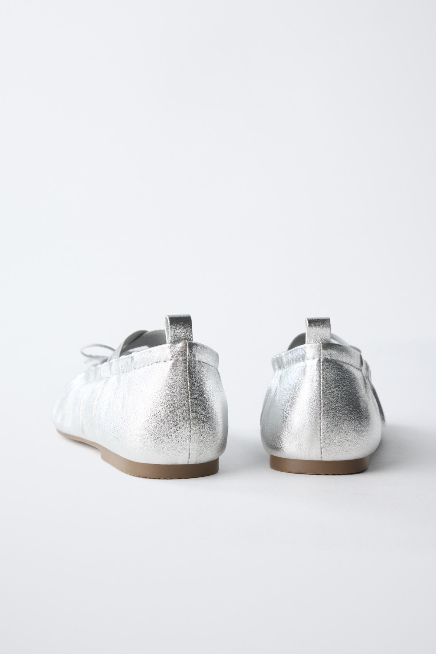 Детские балетки Zara Metallic Ballet, цвет: Серебряный — фото 6