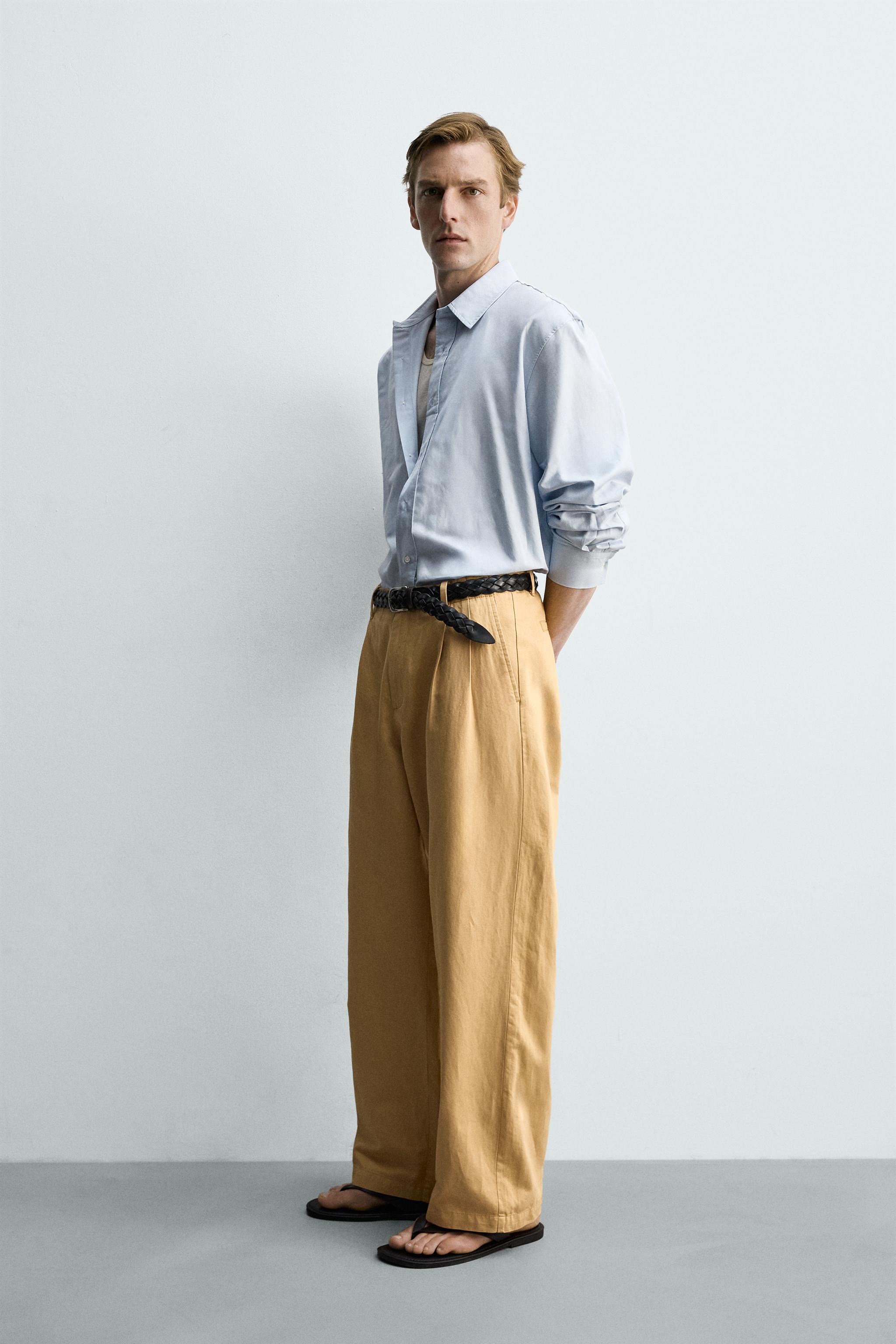 COTTON LINEN BLEND STRAIGHT FIT CHINO PANTS