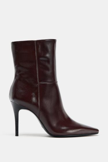 Zara THIN HIGH HEEL ANKLE BOOTS - Burgundy Red