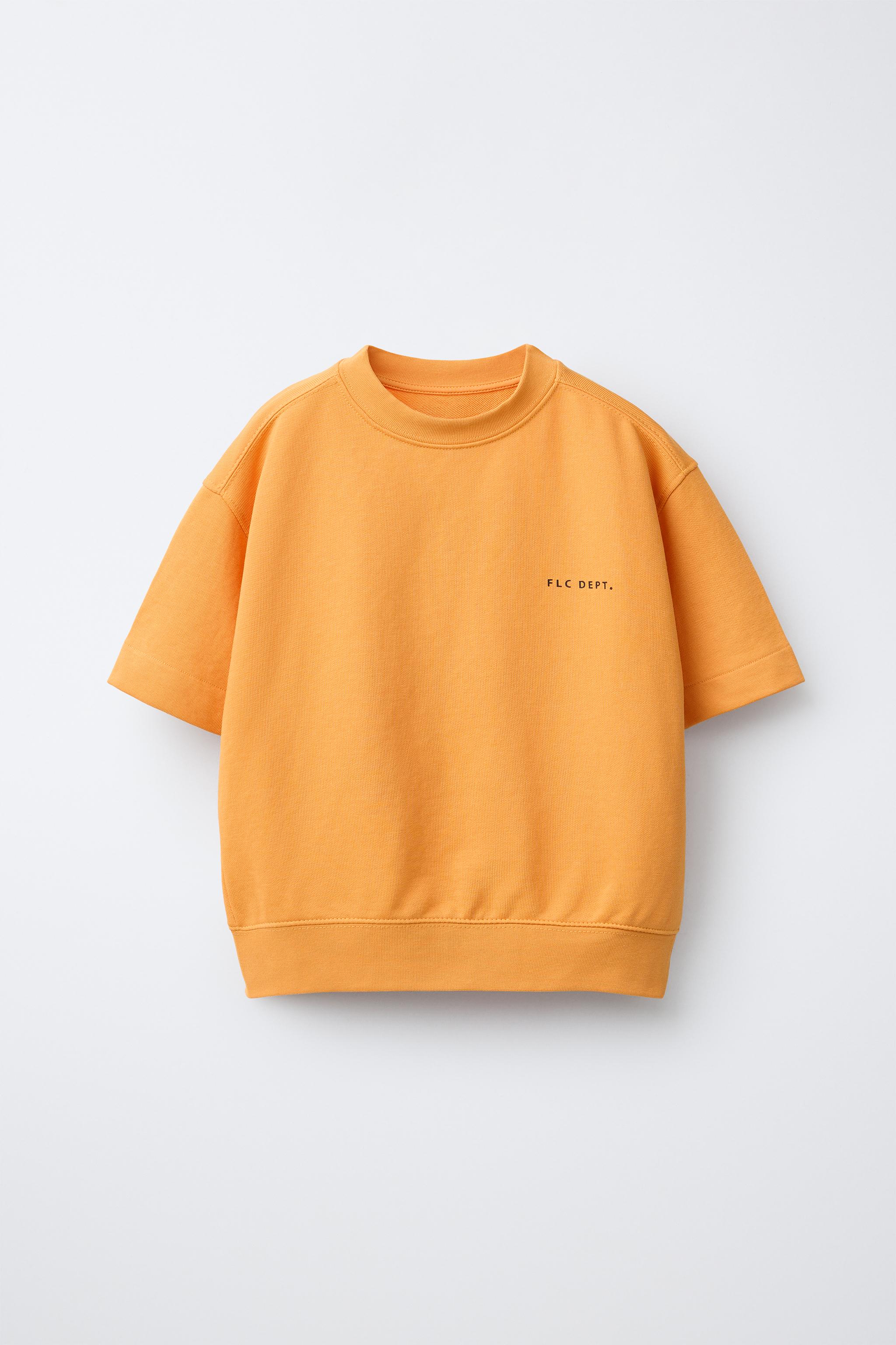 SHORT SLEEVE SWEATSHIRT WITH RAISED SLOGAN — Orange