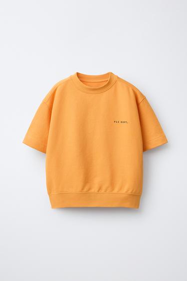 Zaras SWEATSHIRT KORT ÄRM TEXTRELIEF - Orange