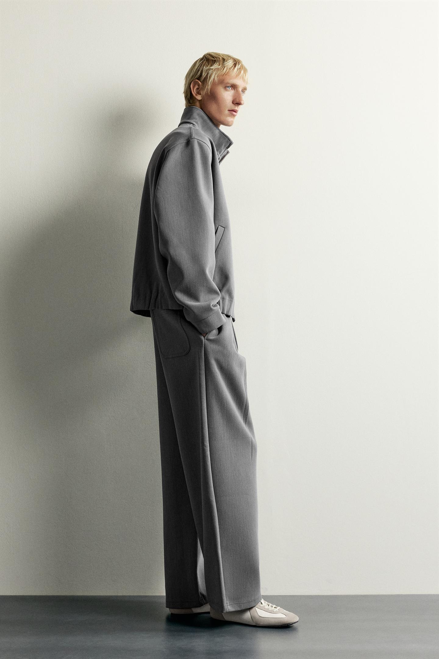 Мужские брюки Zara Pleated Wide Fit, цвет: Серый — фото 4
