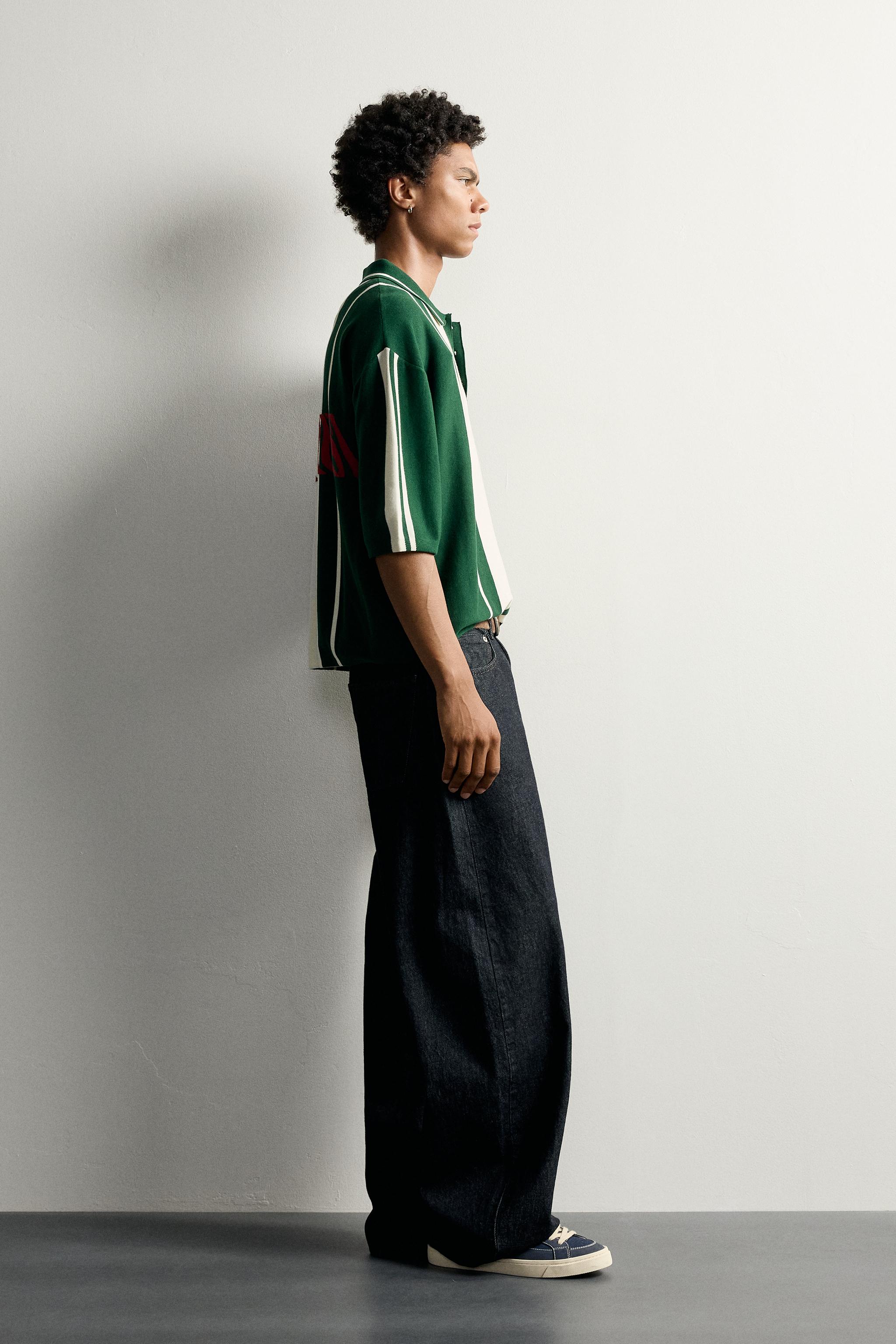Zara KONTRAST YAZILI BOXY FIT TRİKO POLO T-SHIRT görsel 4