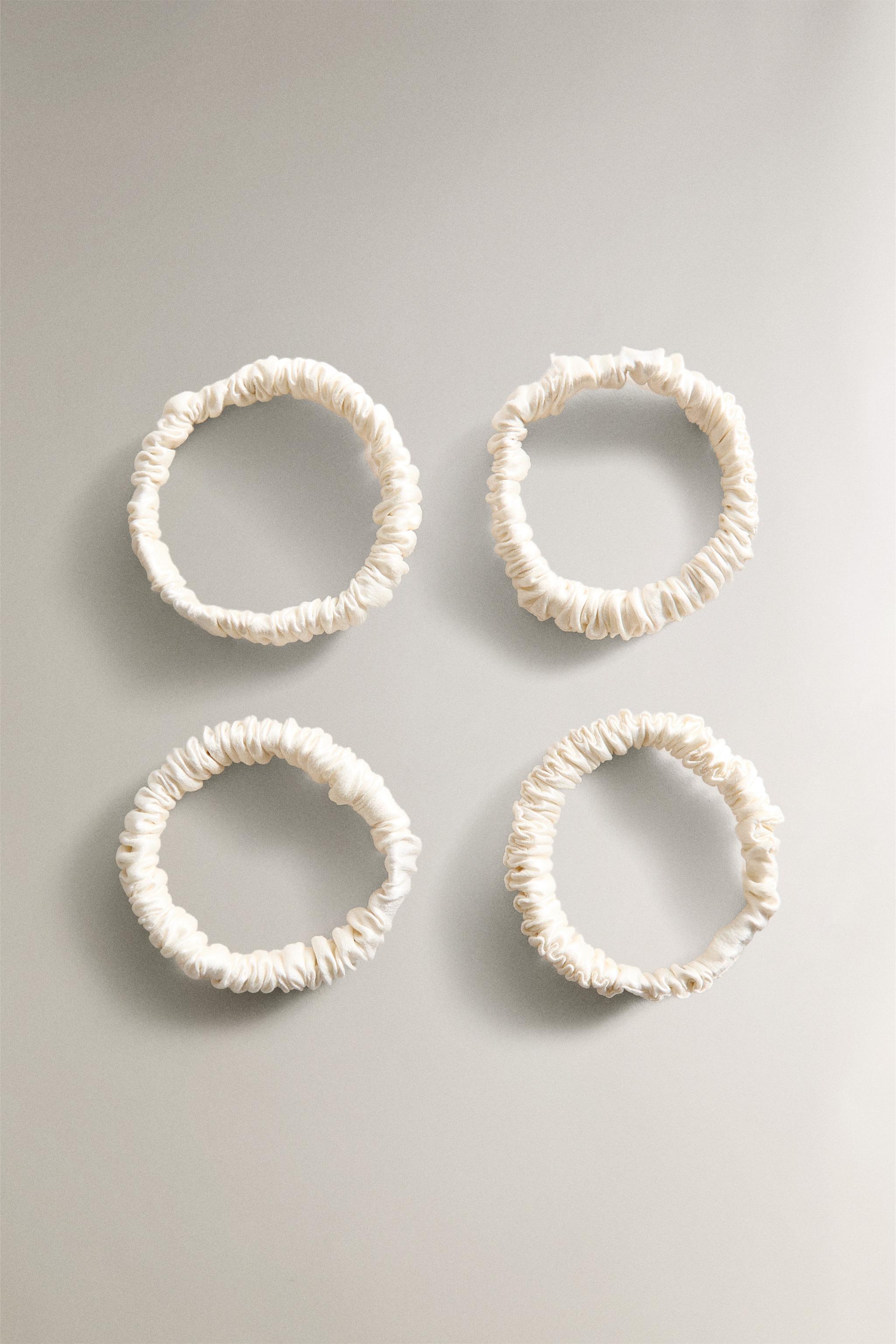 SET OF THIN MULBERRY SILK HAIR TIES (SET OF 4) - Ivory 