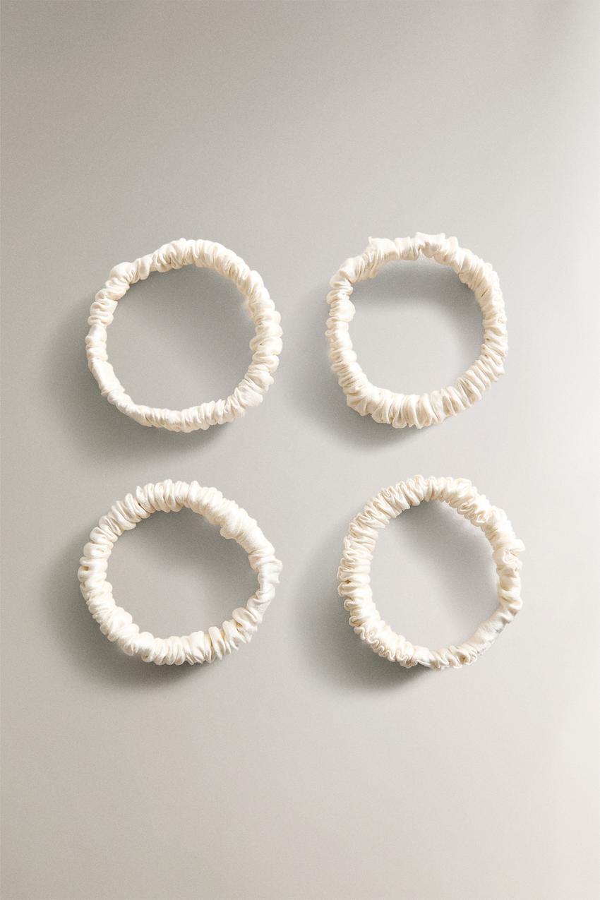 SET OF THIN MULBERRY SILK HAIR TIES (SET OF 4) - Ivory  display picture 1