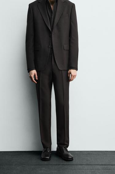 Zara HOUNDSTOOTH SUIT PANTS - Dark brown