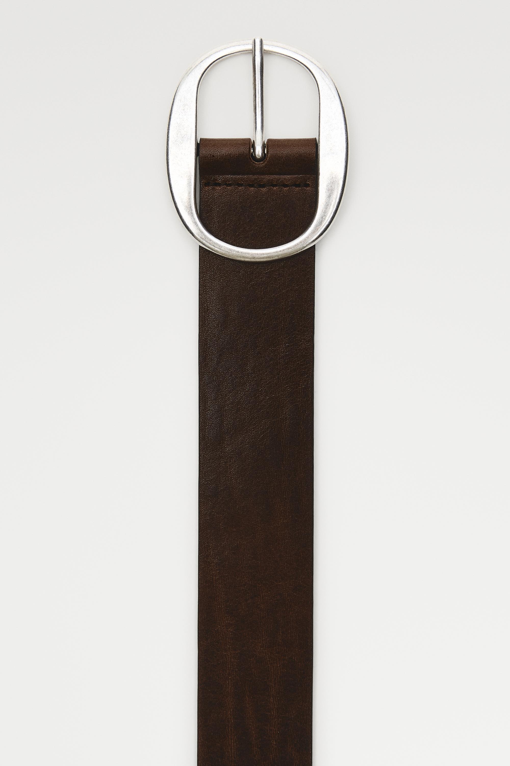 Nappa leather belt with oval buckle — Brown