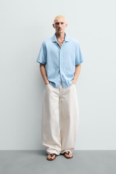 CHEMISE FLUIDE À RAYURES - Bleu de Zara