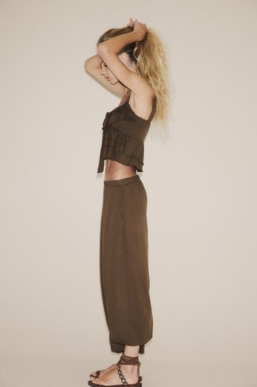 RUFFLED TOP WITH BOW - Brown by Zara - Image 2